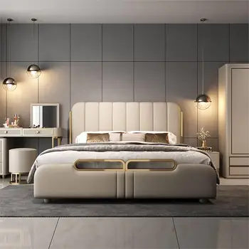 Кожаная кровать Napa 1,8 м двуспальная кровать мастер-кровать минималистичная современная кровать для хранения 1,5 м новая итальянская легкая роскошная кожаная кровать