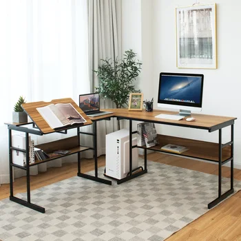 Компьютерный стол L-образной формы, рабочий стол для рисования с откидной столешницей