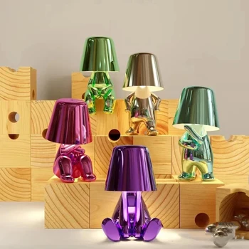 Креативные лампы Little Golden Man 2000mAh Перезаряжаемая Настольная лампа Сенсорные Беспроводные Атмосферные лампы с регулируемой яркостью для спальни Кафе Подарок