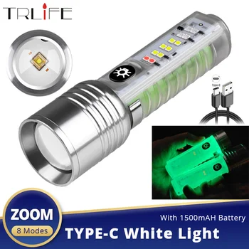 Мини-фонарик-брелок 50 Вт USB TYPE-C Перезаряжаемая светодиодная лампа с переменным увеличением с магнитом Многофункциональный портативный фонарик для кемпинга
