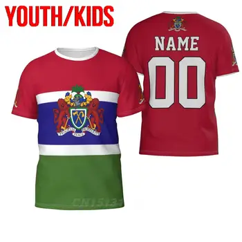 Молодежный детский пользовательский номер имени, флаг страны Гамбия, 3D футболки, одежда, футболки для мальчиков и девочек, футболки, топы, подарок на день рождения, Размер США