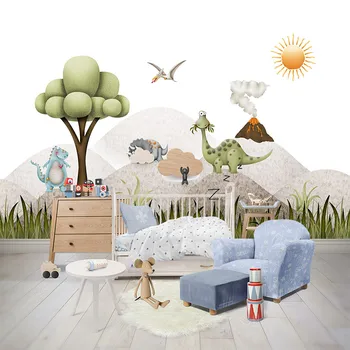 Мультяшный динозавр Вулкан, Детская комната, 3D Обои на заказ, наклейка на стену, гостиная, спальня, Мебель для дома