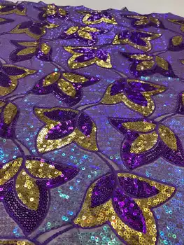Новая пурпурно-Золотая роскошная африканская кружевная ткань с блестками 2023, французская сетчатая кружевная вышивка, нигерийская свадебная вечеринка, тюлевое кружево