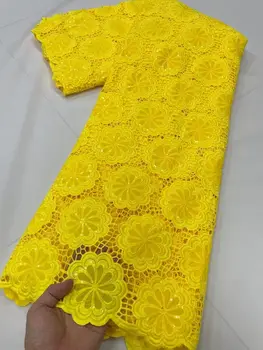 Новейшая высококачественная Африканская Нигерийская кружевная ткань из чистого тюля с вышивкой, вечернее платье, хлопчатобумажная ткань с пайетками, 5 ярдов, 2023