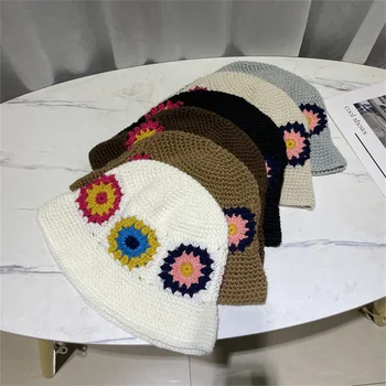 Новейшее поступление, женская вязаная шапка-ведро, уличная вязаная крючком шляпа рыбака с цветочным рисунком для путешествий, пляжного туризма