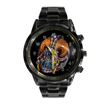 Новые мужские часы с календарем на стальном ремне, черно-белые часы с черепом, деловые повседневные наручные часы