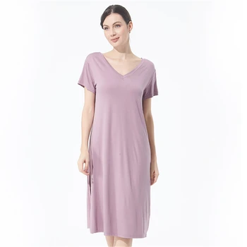 Ночное платье фиолетового цвета, женская хлопковая ночная рубашка роскошного бренда, повседневная свободная сексуальная юбка с V-образным вырезом и короткими рукавами и разрезом Seksi Gecelik New