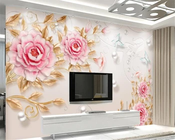 обои beibehang для детской комнаты с тиснением в виде цветка пиона на заказ, современные обои, прикроватные обои, обои для стен 3 d