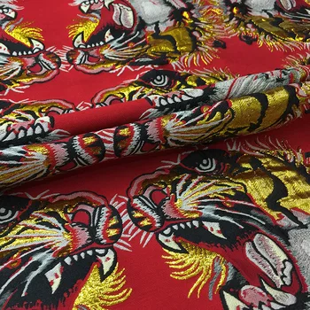 Парча, Жаккардовая ткань, позолоченный головной убор с тигром, модная ткань, фирменный дизайн для пошива, Оптовая продажа, материал, одежда по метру