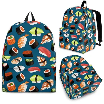 Повседневная сумка унисекс с 3D-печатью YIKELUO для суши / лосося на молнии, сумка для студенческих учебников, повседневная дорожная сумка для подростков, сумка для любителей еды