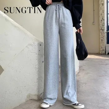 Повседневные широкие брюки Sungtin для женщин, спортивные штаны для бега трусцой с высокой талией, шикарные прямые брюки в корейском стиле 90-х, Весна-осень 2023 г.
