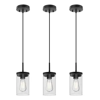 Подвесные светильники для потолка со стеклянным абажуром, потолочный светильник с регулируемой высотой, черная отделка для подвесного светильника для кухни
