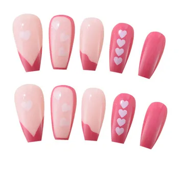 Розовые французские длинные накладные ногти, очаровательные, удобные для повседневного ношения