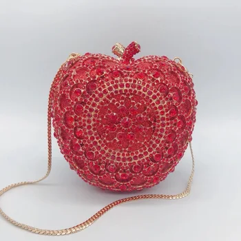 Роскошный дизайн клатча в форме красного яблока, свадебная сумочка со стразами, женские вечерние клатчи из золотого металла, мини-женские кошельки с бриллиантами