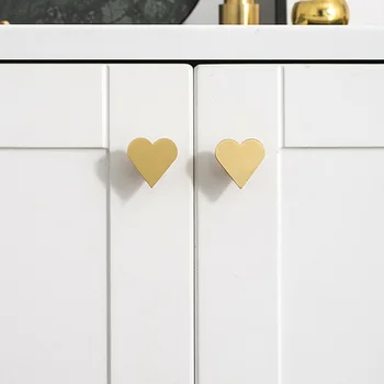 Ручки в форме сердца для мебели из цельной латуни с одним отверстием Золотая Дверная ручка Ручка ящика шкафа Современное оборудование для домашнего декора