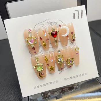 Ручной Маникюр на Шпильке Профессиональный Дизайн Полное Покрытие Маникюр с японским декором Носимый Дизайн Ногтей XS S M L Размер Ногтей
