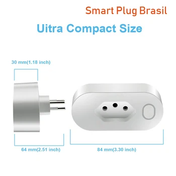 Совместимая с голосовым управлением розетка WiFi Бразильского стандарта 16A Smart Outlet Пульт дистанционного управления Монитор питания Таймер