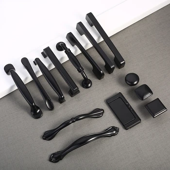 Современные ручки и тяги Из алюминиевого сплава, черная Дверная ручка, ручка для шкафа, ручки для выдвижных ящиков, Ручки для шкафов, мебель