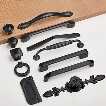 Современные черные дверные ручки и ручки кухонные ручки Шкаф для одежды выдвижной ящик фурнитура для украшения мебели С двойным / одинарным отверстием