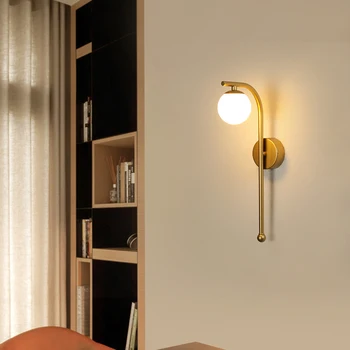 Современный настенный светильник в скандинавском стиле, лампа для спальни, внутреннее Золотое стекло, Прикроватный ТВ-фон, Подсветка интерьера светодиодными лампами