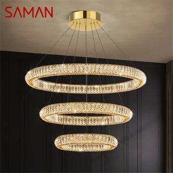 Современный подвесной светильник SAMAN с хрустальными круглыми кольцами, роскошные светодиодные светильники, Декоративная люстра для дома, гостиной, спальни