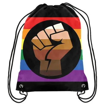 Сопротивляйтесь Кулаку Rainbow Pride Рюкзак На Шнурке ЛГБТ Сумка Спортивная 35x45 см Фестивальный Полиэстер Яркий Цвет С Цифровой Печатью Hot Seling