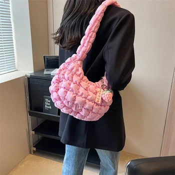 Сумки-бродяги, клетчатая стеганая сумочка для покупок, Корейская сумка-мессенджер, Женская сумка для отдыха, Однотонная нагрудная сумка с рюшами, сумка-тоут, сумка через плечо