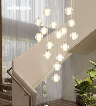 Хрустальные люстры Nordic LED, современные подвесные светильники из нержавеющей стали с шариками, Люстра для спальни, гостиной, большой лестницы, внутренних светильников