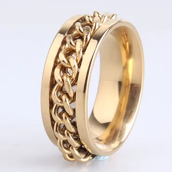 цепочки золотого цвета шириной 8 мм, кольца для пальцев из нержавеющей стали 316L для мужчин оптом